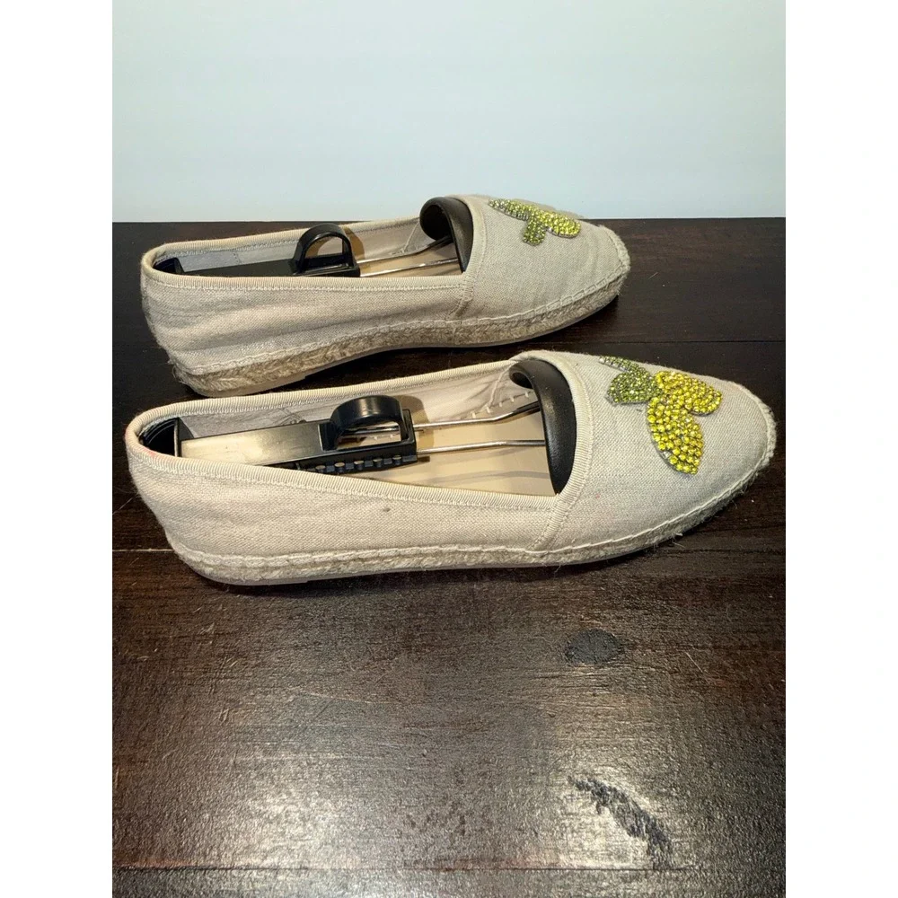 Ann Taylor Espadrilles Rhinestone Lemon Flats Tan Slip‎ on Shoes Sz 9.5M